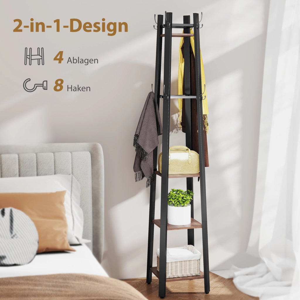 Appendiabiti con scaffali ¨C Zephmum ¨C Marrone, metallo e legno, 4 livelli
