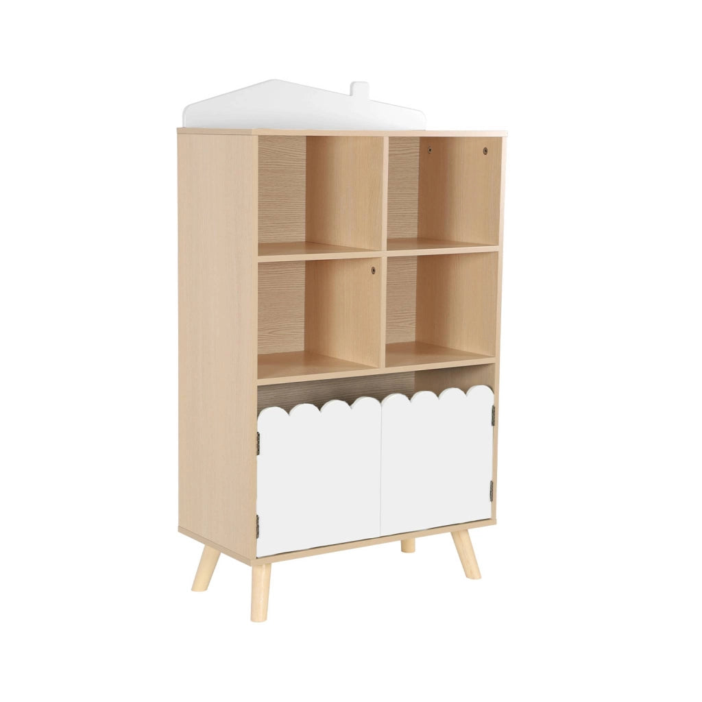 Biblioteca per bambini in legno di pino 2 porte e 4 scaffali, bianco