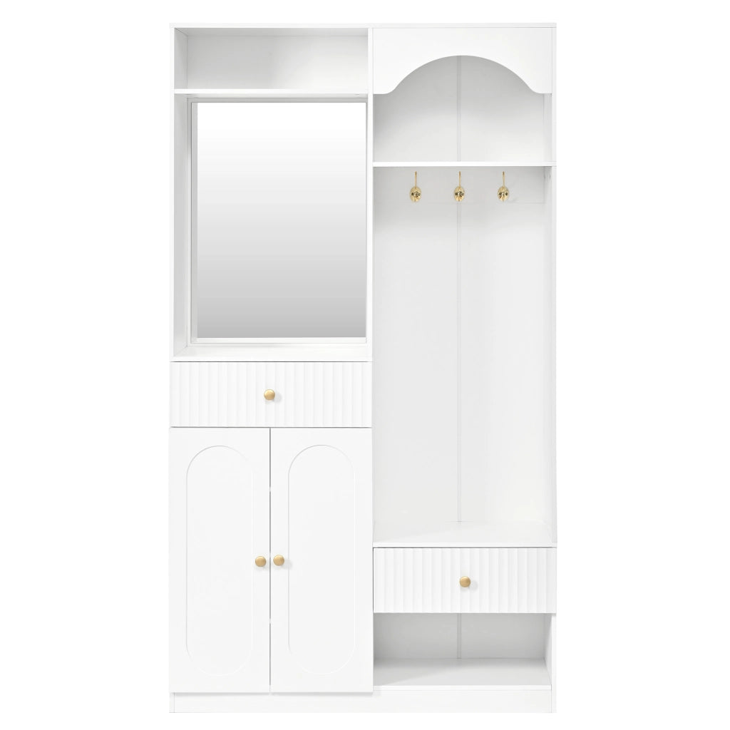 Mobile da ingresso, appendiabiti, con specchio e panca, 2 cassetti, 3 ganci, bianco