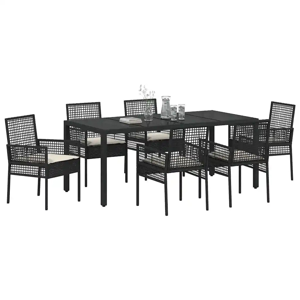 Set da Pranzo per Giardino 7 pcs Nero polyrattan 3334859