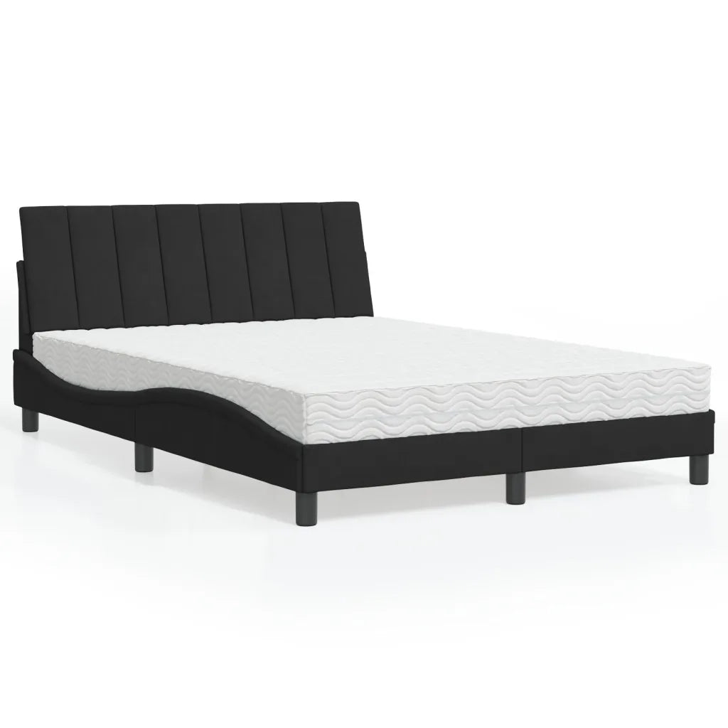 Letto con Materasso Hanko Nero 140x200 cm in Velluto