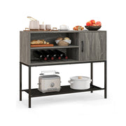 Tavolo consolle in legno con struttura metallica per sala da pranzo, Credenza buffet con portabottiglie e mensole Grigio