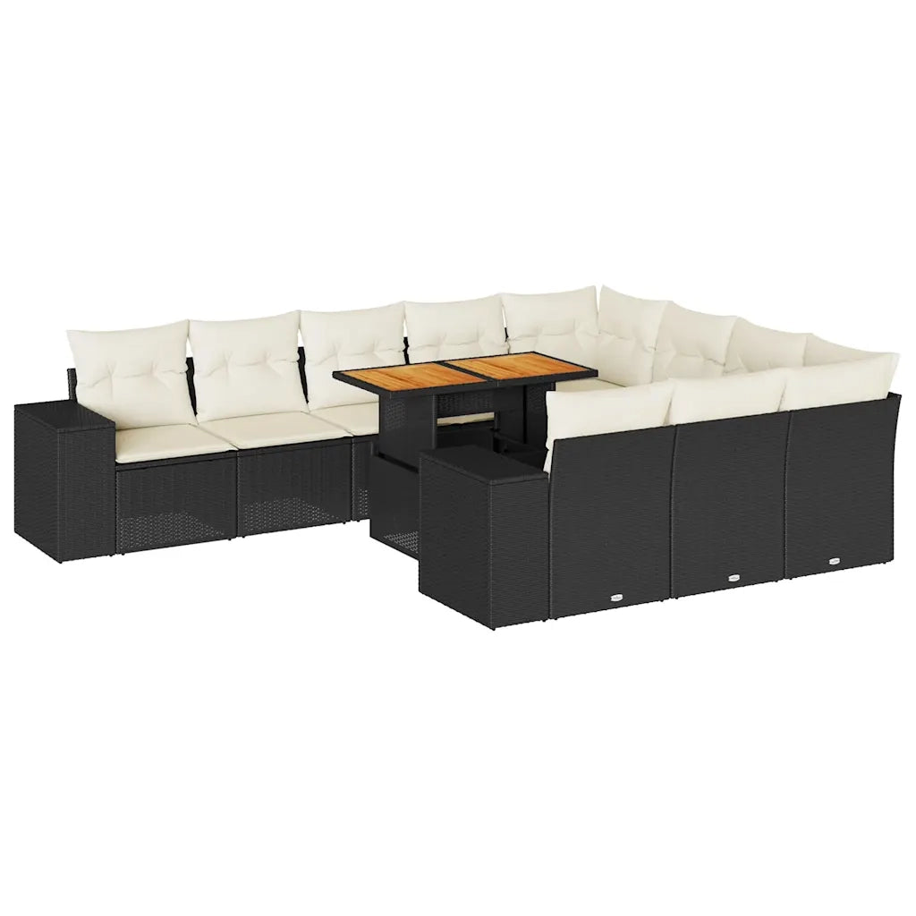 Set Divani Giardino 10pz con Cuscini Nero in Polyrattan Acacia 3327423