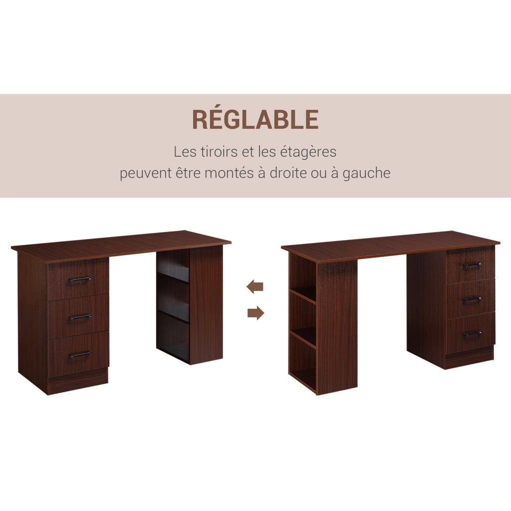 Scrivania computer con 3 cassetti e ripiani ¨C Minimal ¨C Nocce 120x49x72 cm