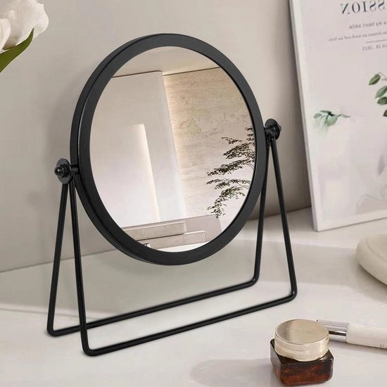 Specchio a muro metallico 360° girevole per trucco per ufficio e camera da letto nero