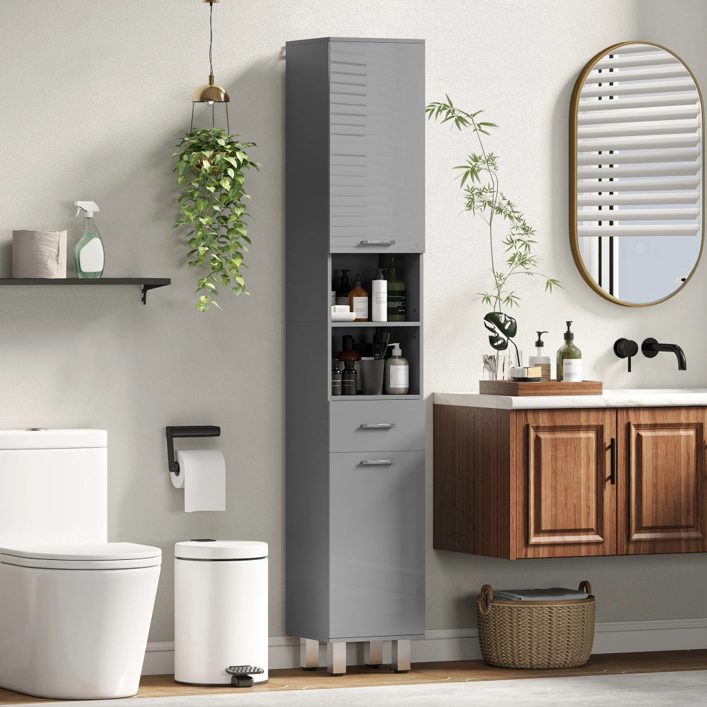 Mobile Bagno con Ripiani e Cassetto Regolabile ¨C Zephmum ¨C Grigio 40x30x60 cm