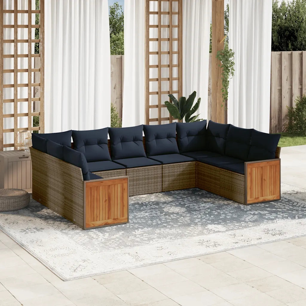 Set Divani da Giardino 9 pz con Cuscini Grigio in Polyrattan 3227958