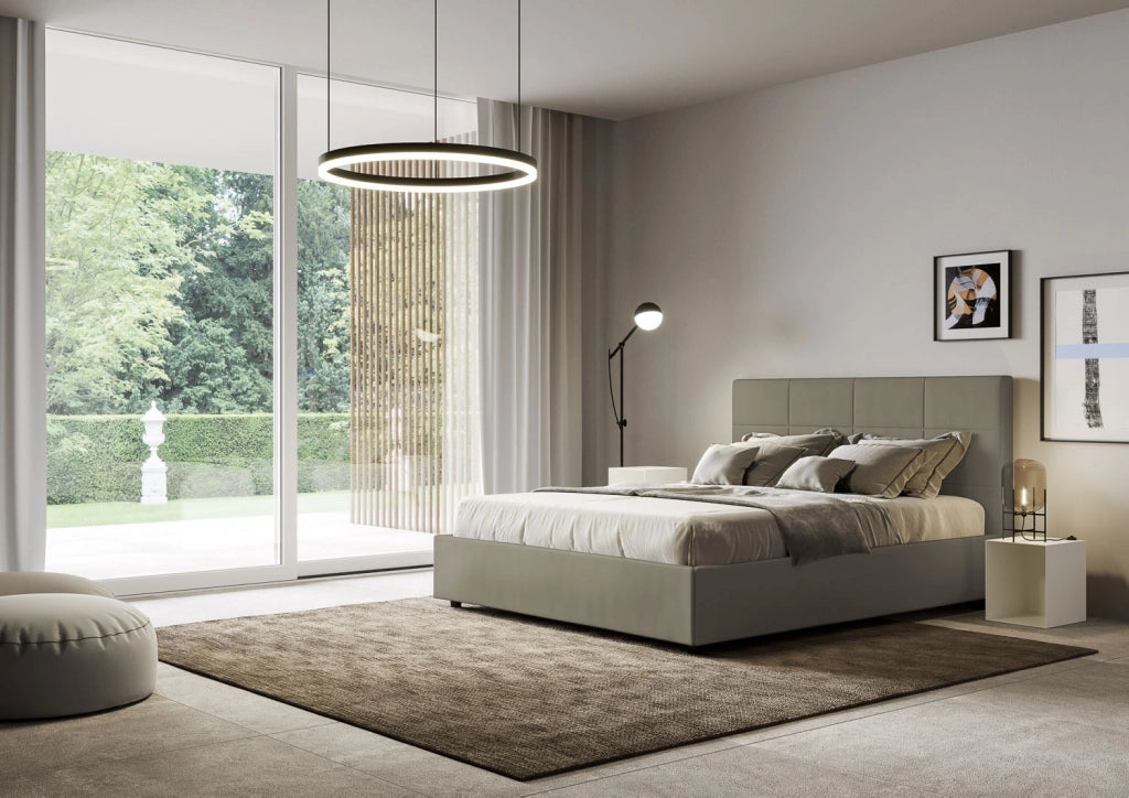 BS COM Letto matrimoniale francese con rete imbottito 140x200 similpelle cappuccino