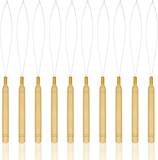 Set di estensioni capillari da 10 pezzi con chiodini e uncini, attrezzi per styling capelli con maniglia in legno