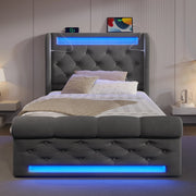 Letto singolo contenitore 90 × 200 cm in velluto grigio con LED porte USB e Type-C