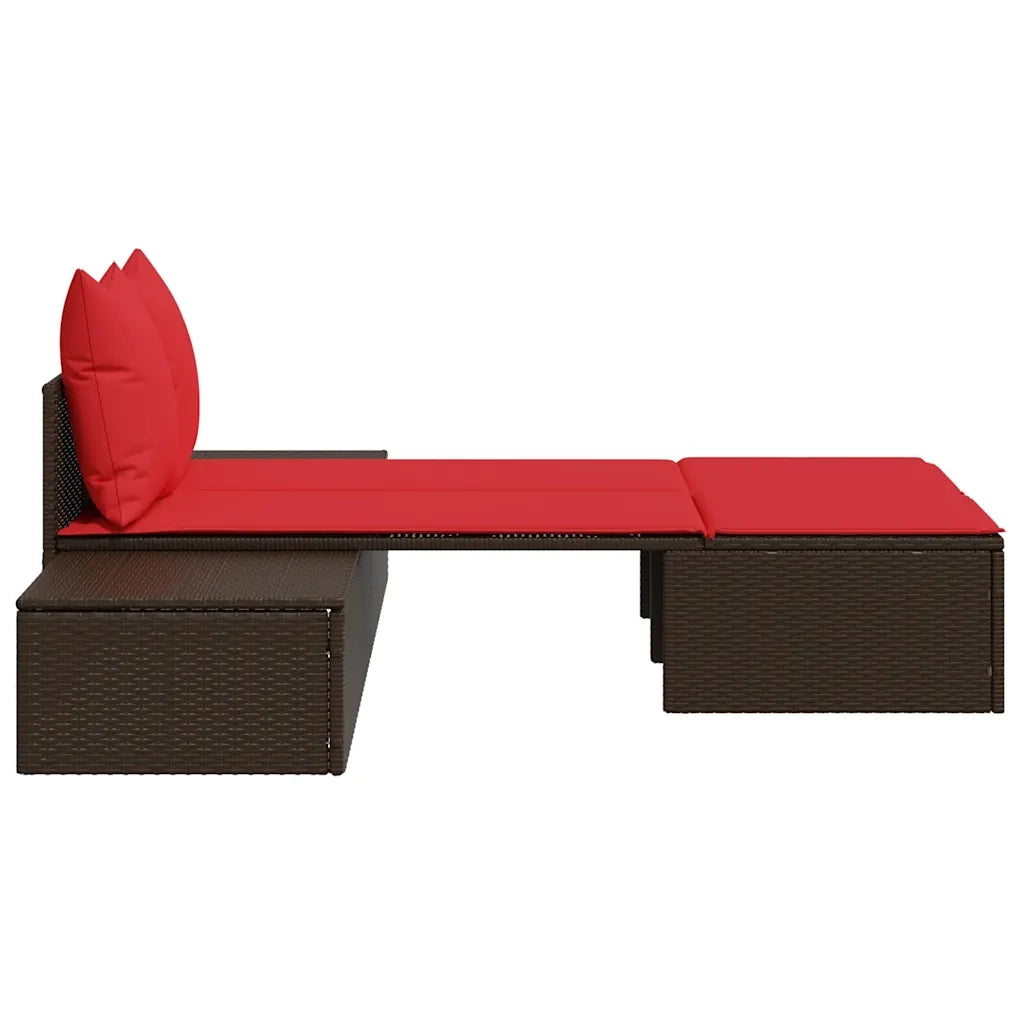 Lettino prendisole doppio con Cuscini in Polyrattan Marrone 368395