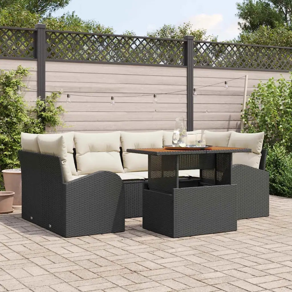 Set Divano da Giardino con cuscino 7 pcs Nero e crema 3349536