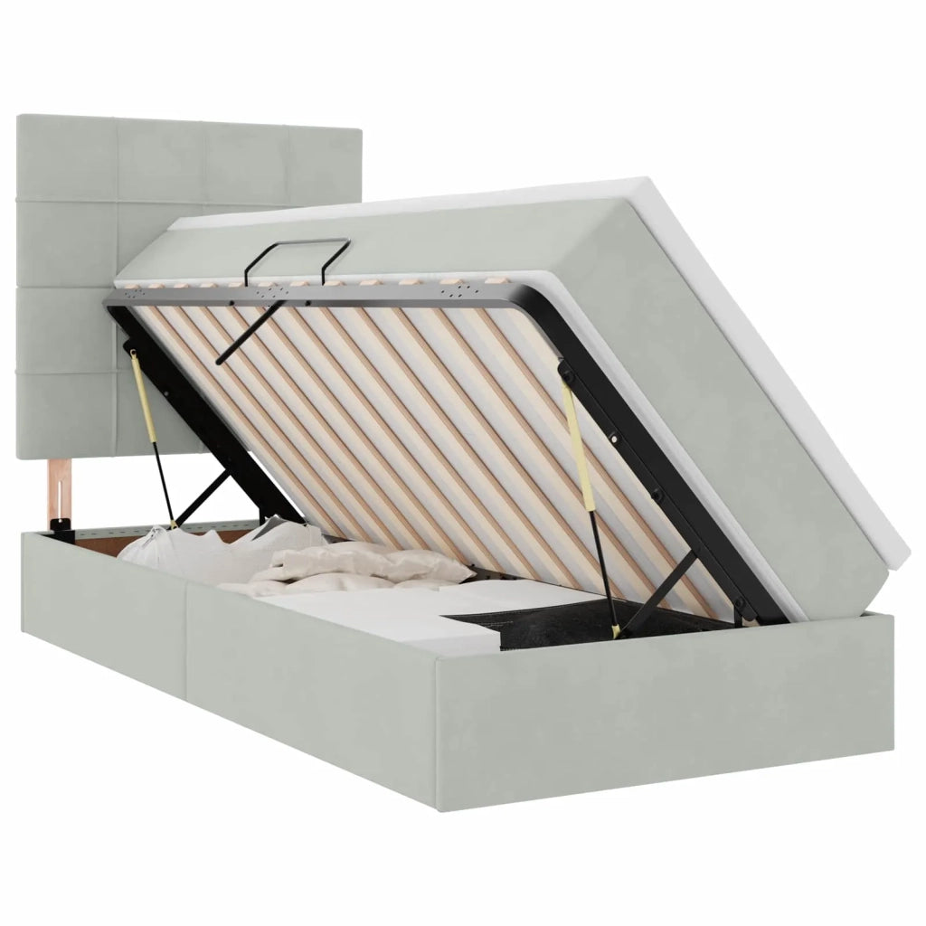 Letto con contenitore e LED Grigio chiaro 90 x 200 cm Velluto