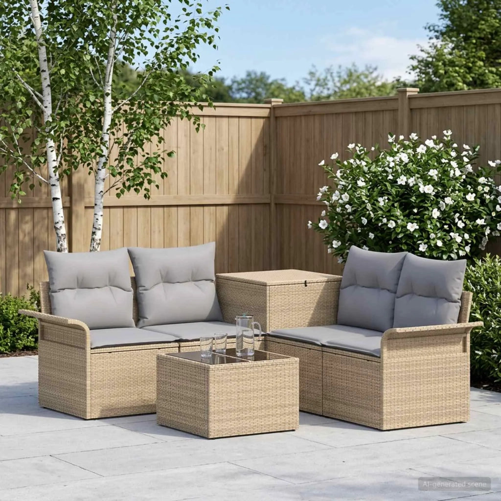 Set di divani 6 pz 4-Numero di posti Beige e Grigio Chiaro 3447089