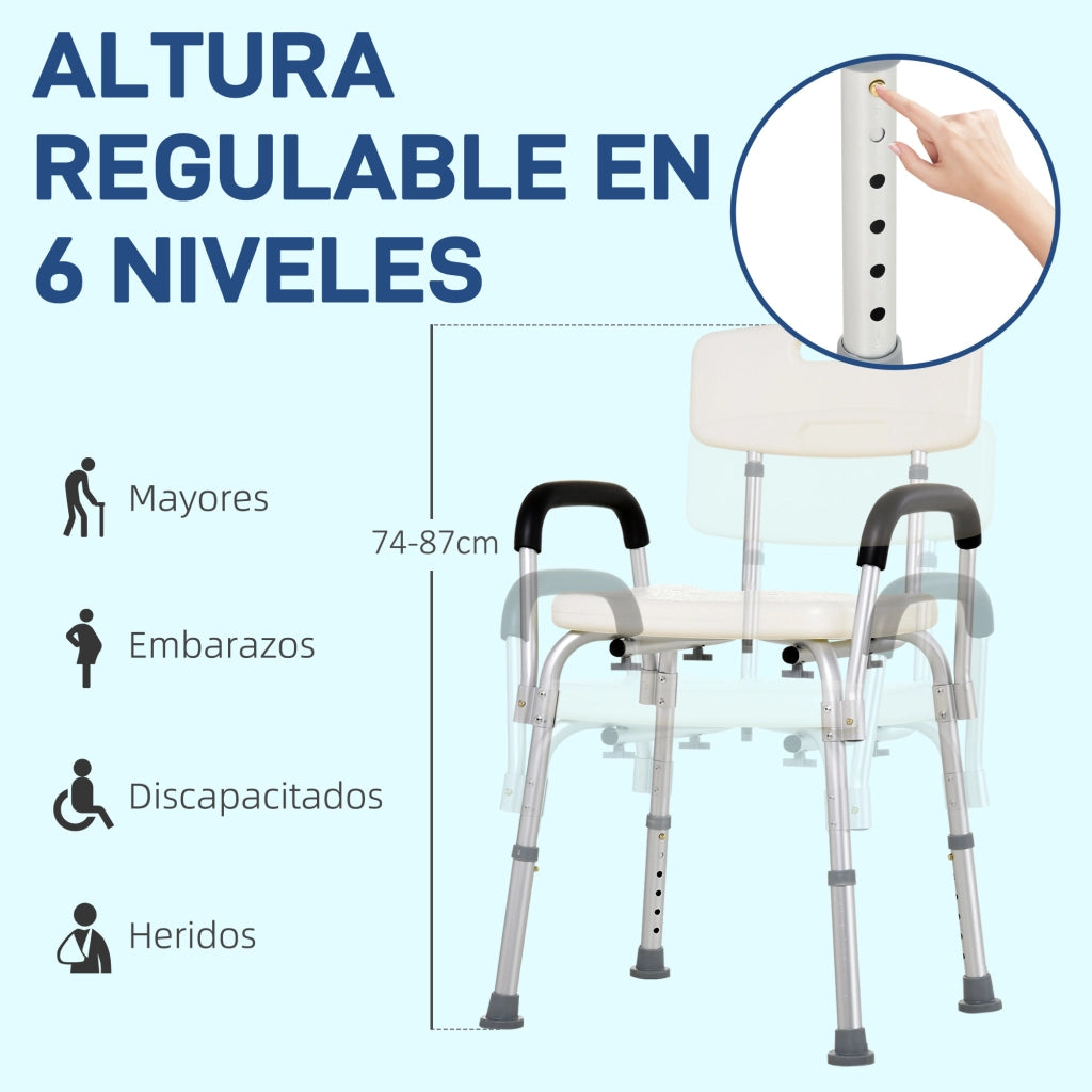 Sedia da Doccia per Anziani con Braccioli Regolabile ¨C Minimal ¨C Grigio