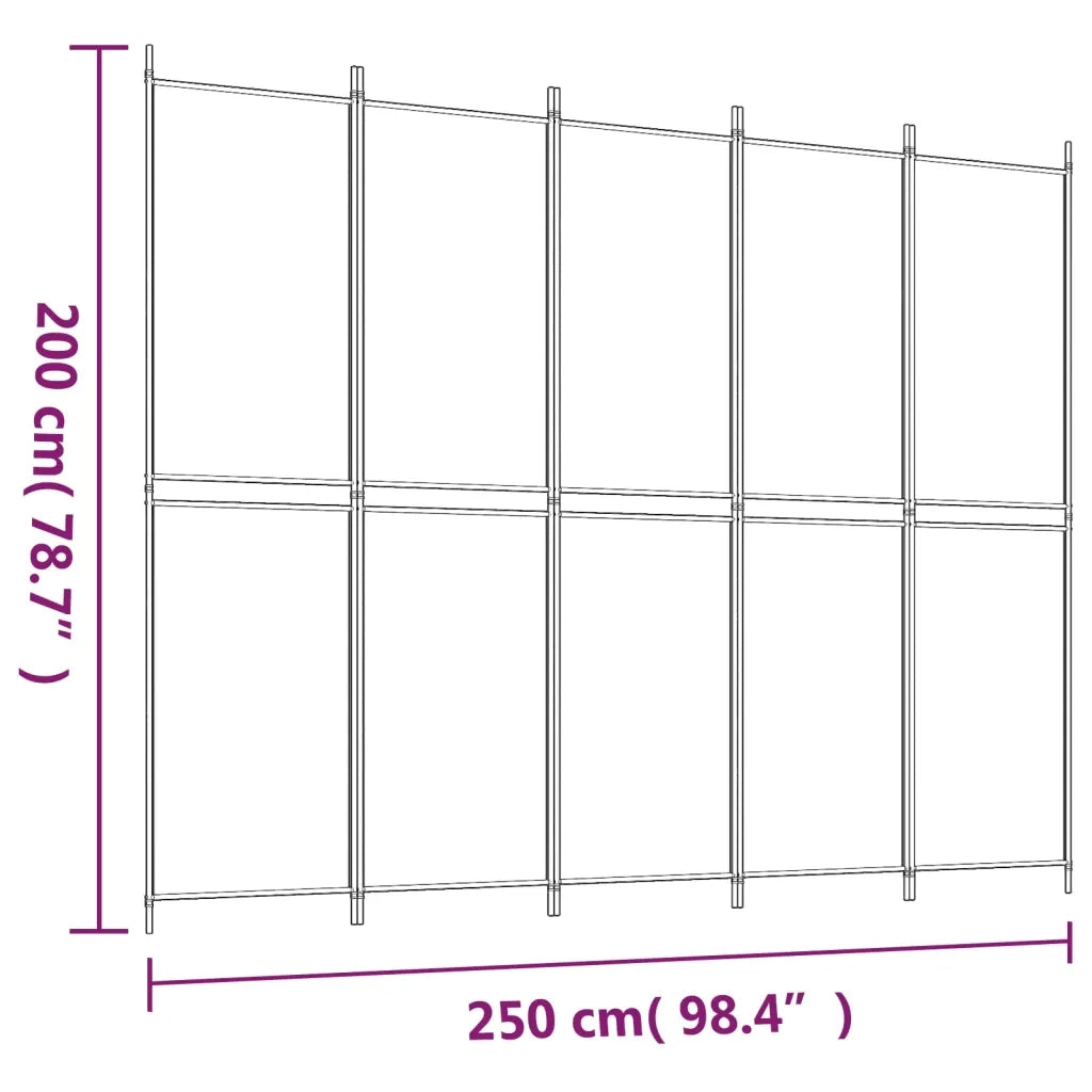 Divisorio a 5 Pannelli Bianco 250x200 cm Tessuto 350234