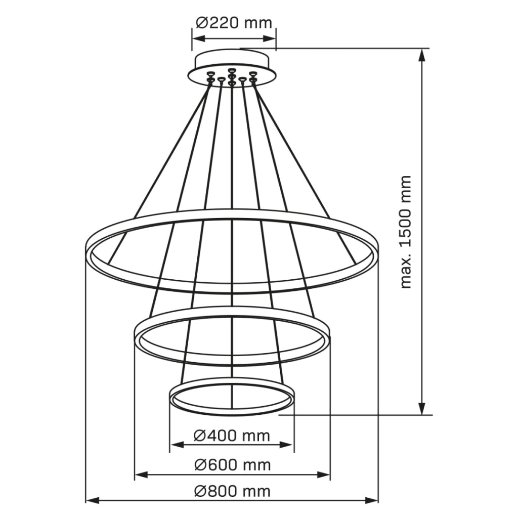 Lampadario moderno oro 3 anelli LED 60W 4000K Ø80cm
