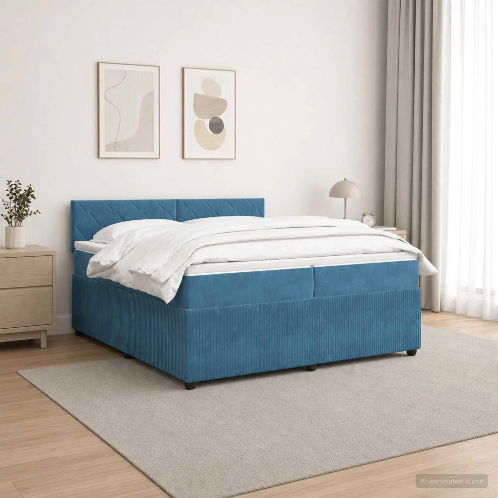 Letto box spring con materasso Blu 200 x 200 cm Velluto 3453219