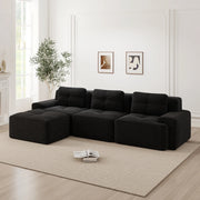 Cloud Modulsofa L-Form - Zephmum - 3-Sitzer, Samtstoff, Schwarz, mit Ottoman