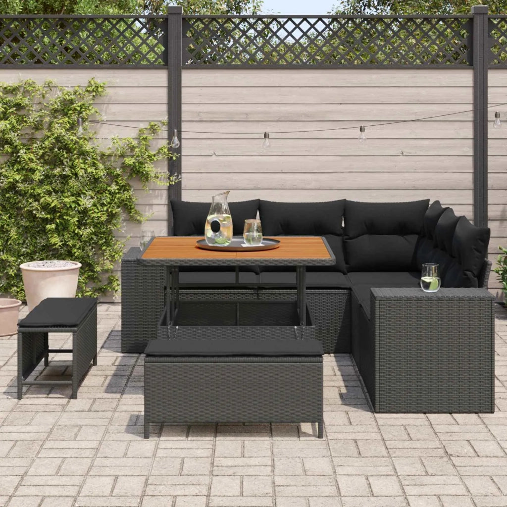 Set Divano da Giardino con cuscino 8 pcs Nero polyrattan 3361994