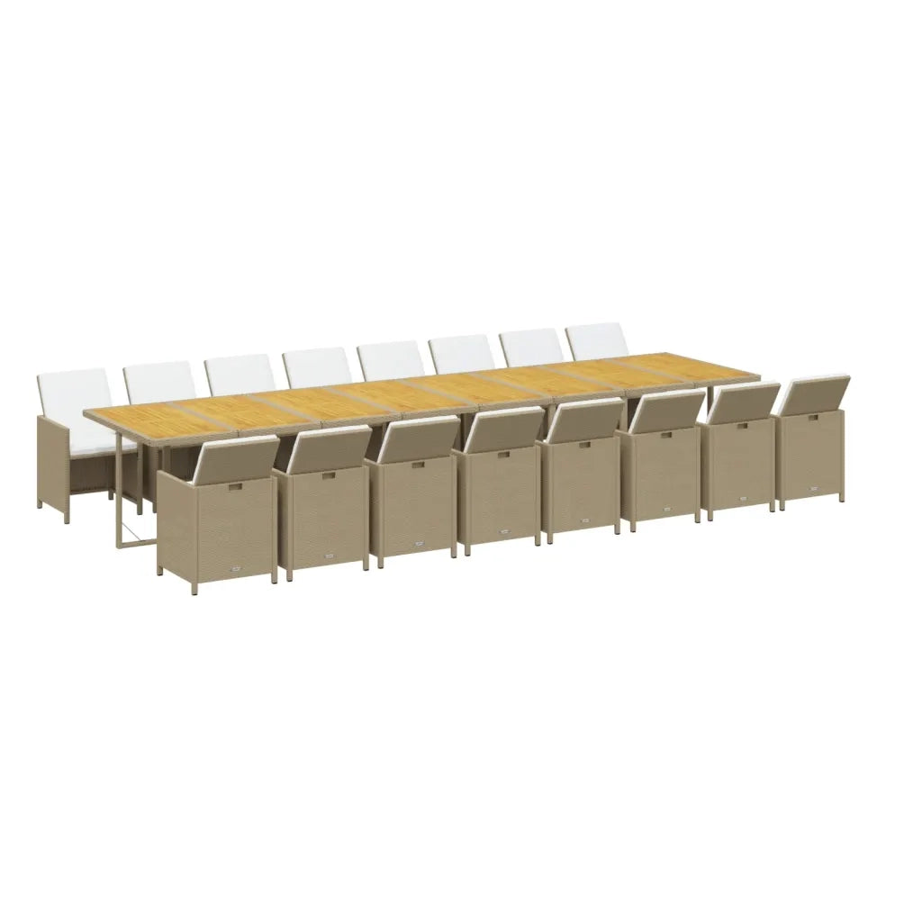 Set da Pranzo da Giardino 17 pz con Cuscini Beige in Polyrattan 3095689