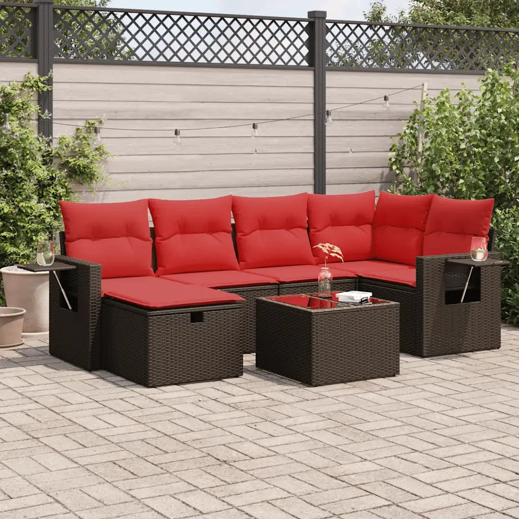 Set Divani da Giardino 7 pz con Cuscini Marrone in Polyrattan 3325500