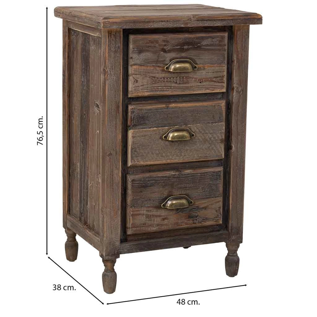Comodino in legno con 3 cassetti 48x38x76,5