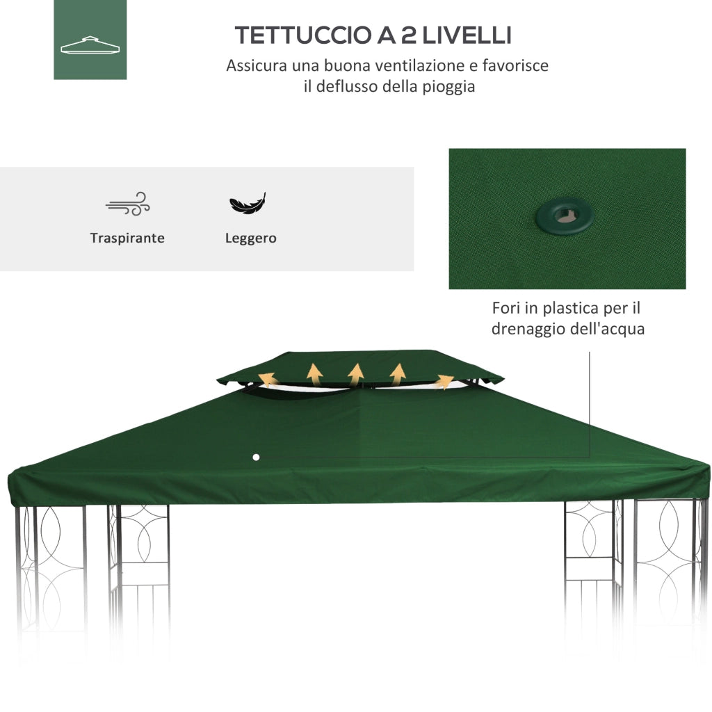 Gazebo 4x3 m 2 Livelli ¨C Minimal ¨C Verde Poliestere