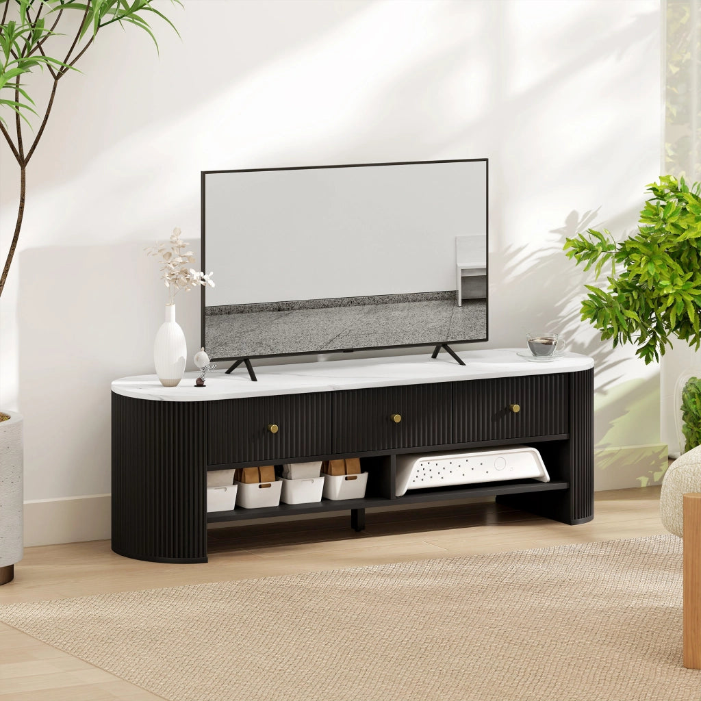 Mobile TV 140 cm ¨C Xylo ¨C Effetto Marmo Nero con 3 Cassetti e 2 Ripiani