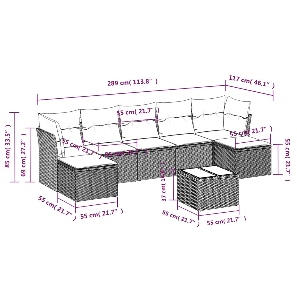 Set Divani da Giardino con Cuscini 8 pz Nero in Polyrattan 3249875