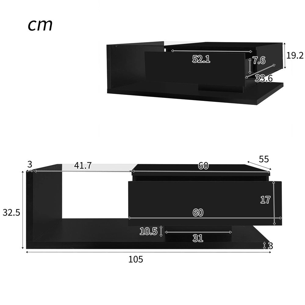 Tavolino da Caff¨¨ con LED e Vetro ¨C MINIMAL ¨C Nero Lucido