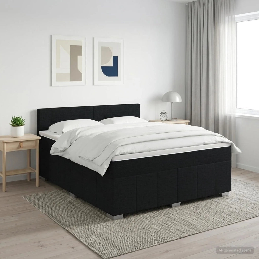 Letto box spring con materasso Nero 160 x 200 cm Tessuto 3451250