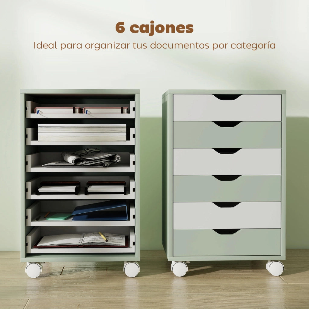 Scrivania con cassetti e ruote ¨C zephmum ¨C 6 cassetti, verde