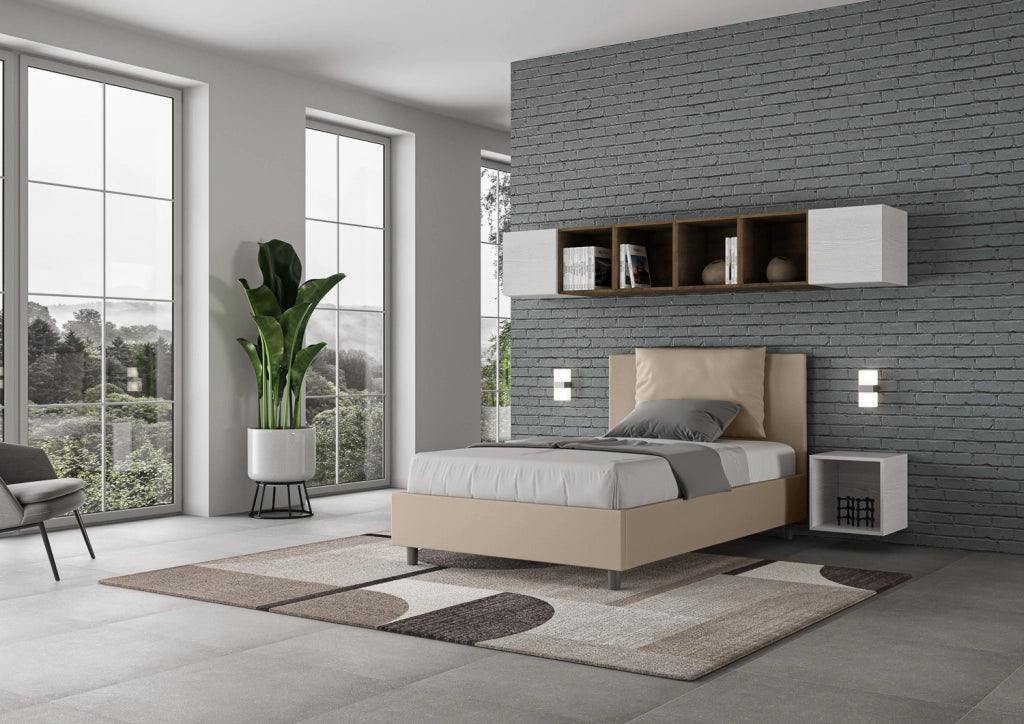 BS COM Letto una piazza e mezza con rete imbottito 120x200 similpelle tortora