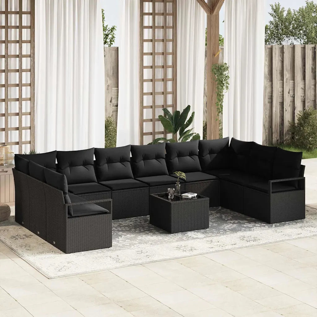Set di divani con cuscino 11 pcs Nero polyrattan