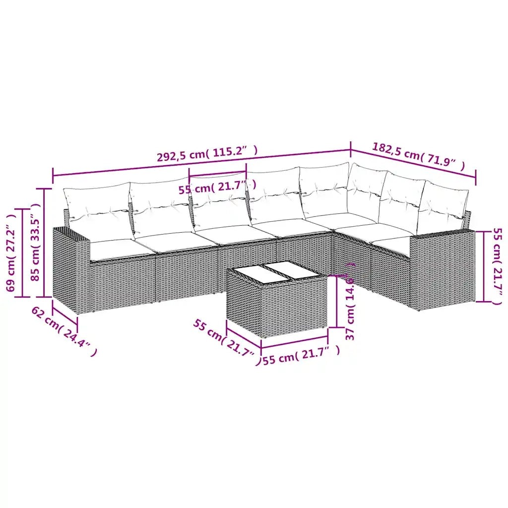 Set Divani da Giardino 8 pz con Cuscini Marrone in Polyrattan 3251400