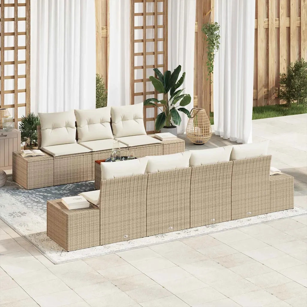 Set Divano da Giardino con cuscino 8 pcs Beige polyrattan 3347918