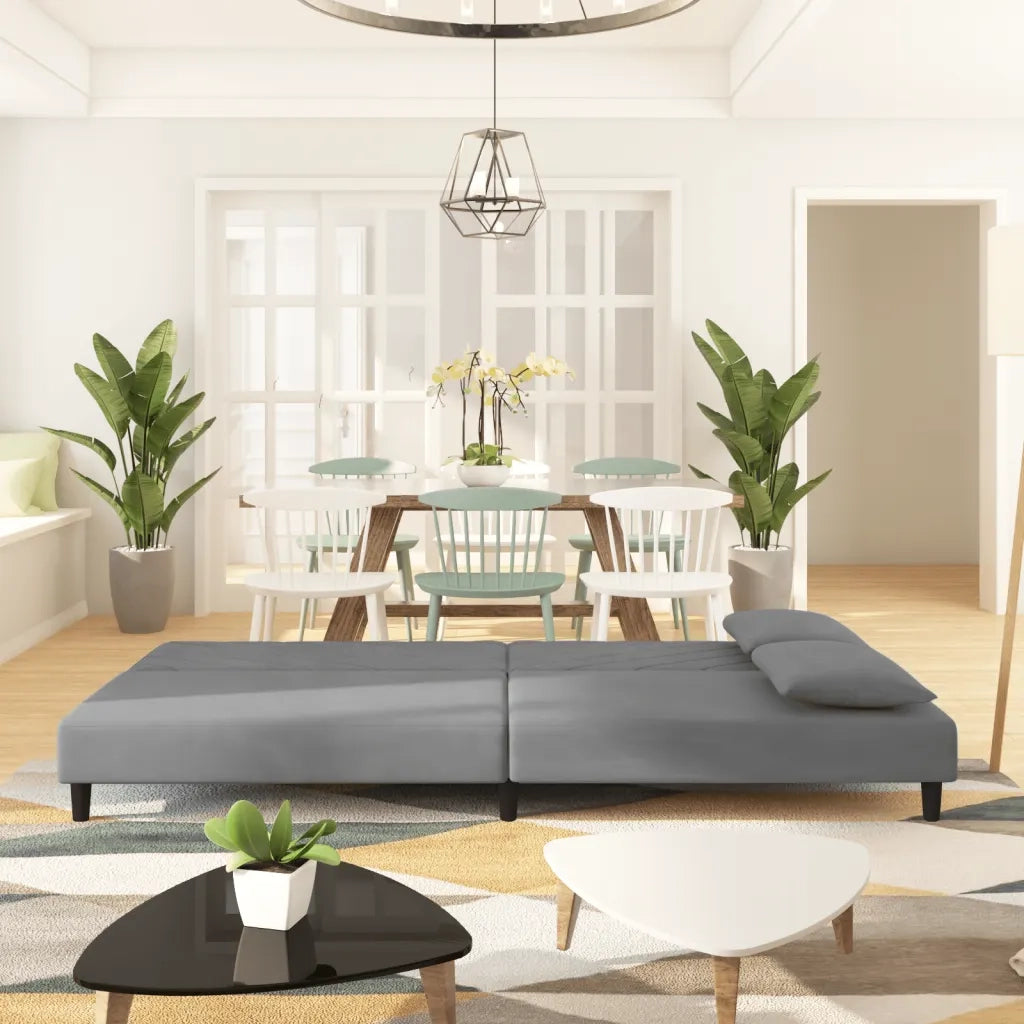 Divano Letto a 2 Posti con 2 Cuscini-Sofa Letto 2 Posti-Daybed Grigio Chiaro in Velluto 186986