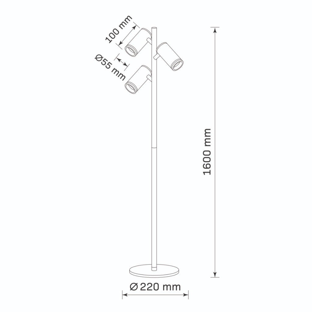 Lampada da terra Paris nera, anello acrilico 3xGU10 Polux