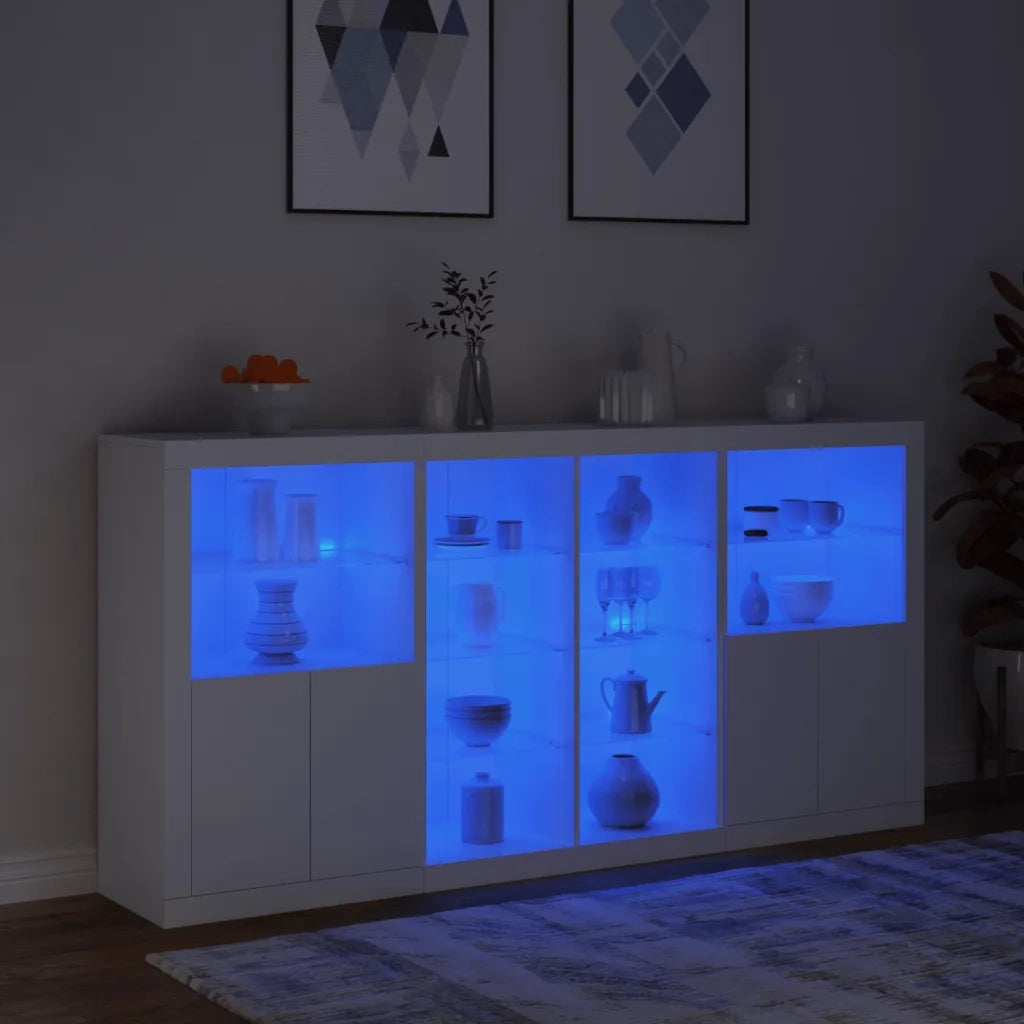 Credenza con Luci LED Bianca 202x37x100 cm