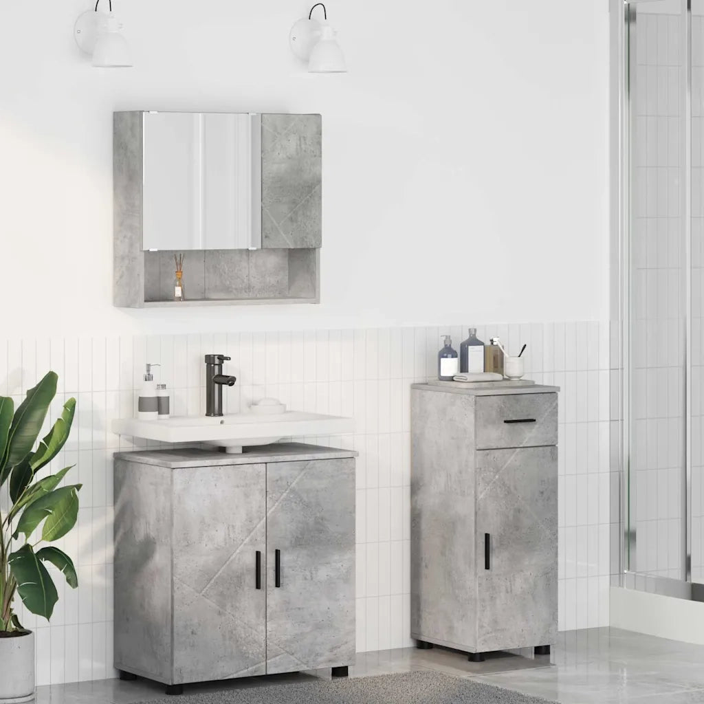 Set di mobili per il bagno con cassetto 3 pcs Grigio cemento