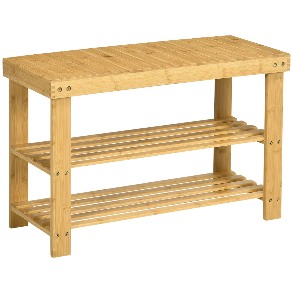 Cassettiera in Bamb¨´ con Sedile e 2 Ripiani ¨C Minimal ¨C 70x28x45 cm Naturale