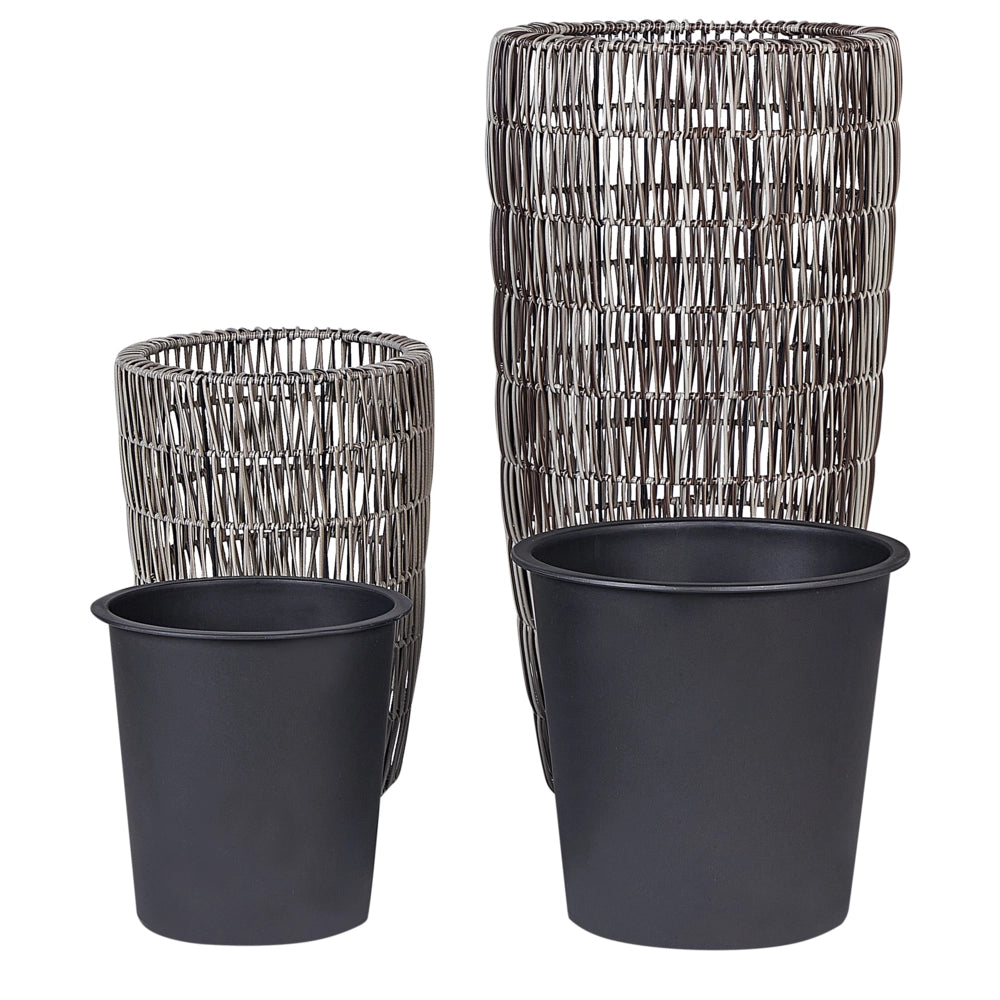 Set di 2 vasi in finto rattan con inserto marrone per interni ed esterni