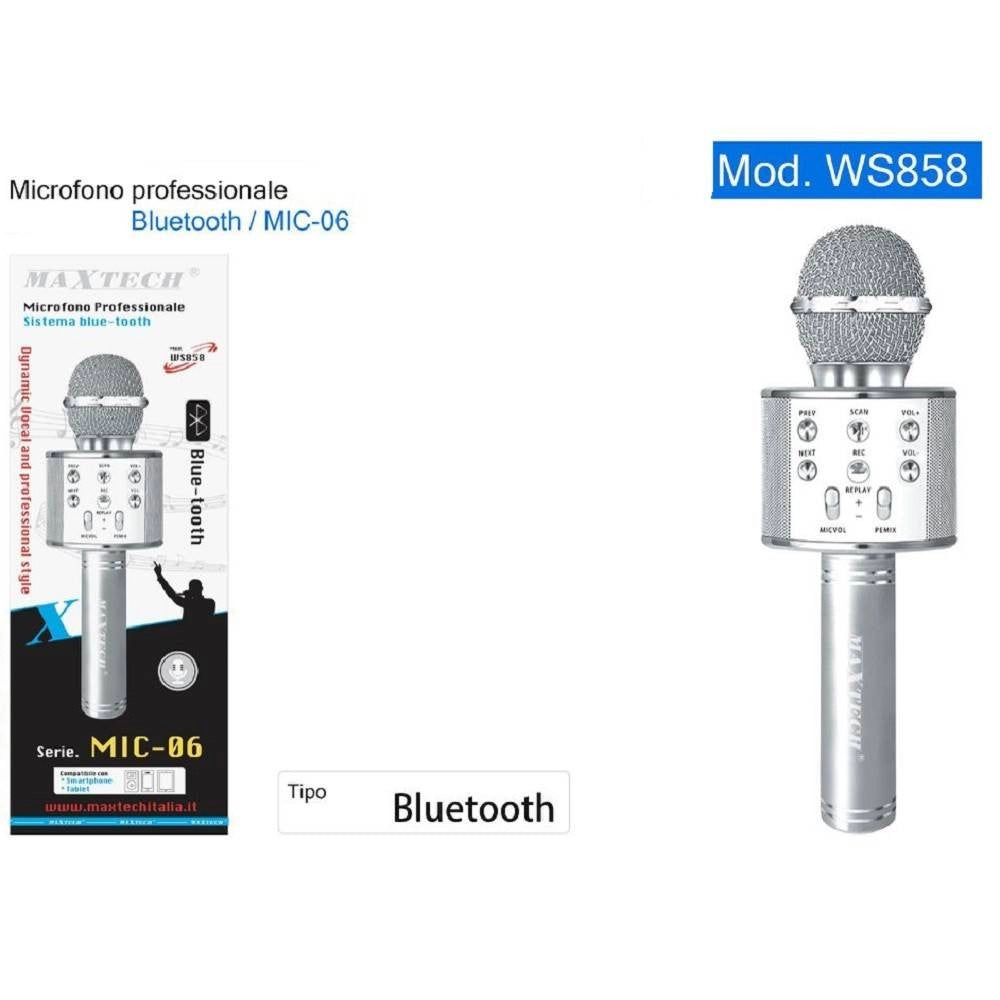 Trade Shop - Microfono Altoparlante Bluethoot Wireless Con Speaker Karaoke Maxtech Mic-06 -