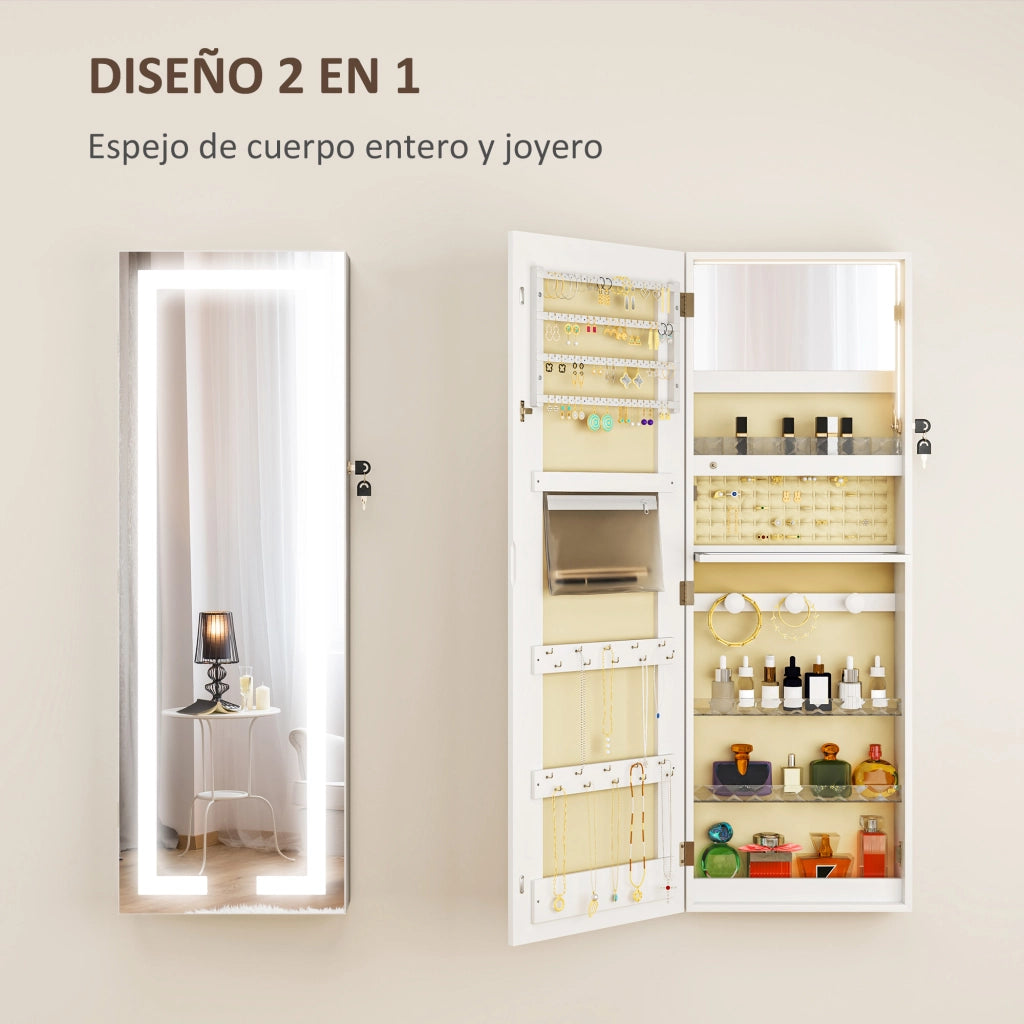 Specchio Armadio da Parete con Luci LED e Serratura ¨C Minimal ¨C Bianco