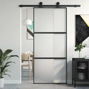 Porta Scorrevole Nera 90x205 cm in Vetro Temperato e Alluminio 155199