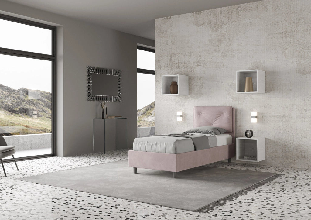 BS COM Letto singolo senza rete imbottito 90x210 microfibra glicine
