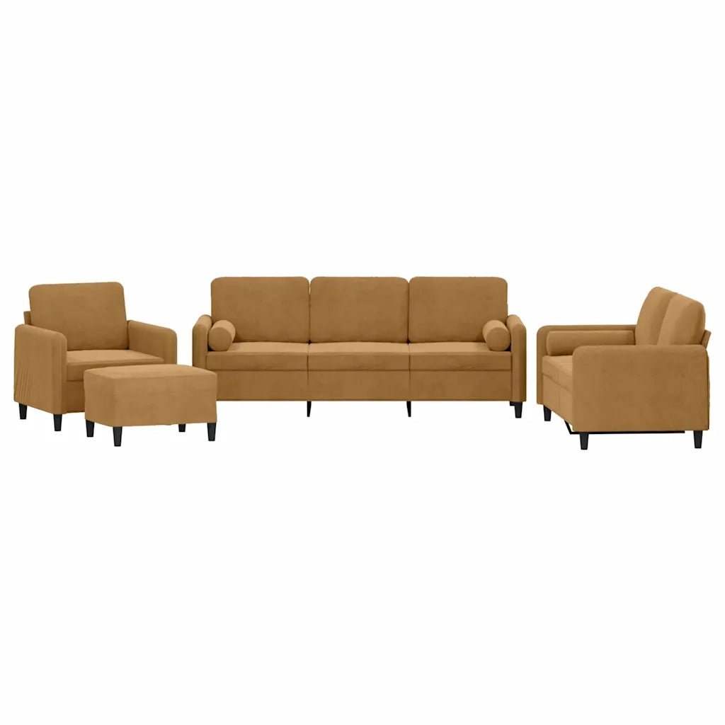 Set di Divani 4 pz con Cuscini Marrone in Velluto 3201971