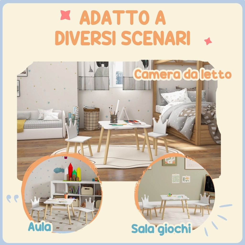 Set Tavolo e 2 Sedie per Bambini ¨C Minimal ¨C Bianco