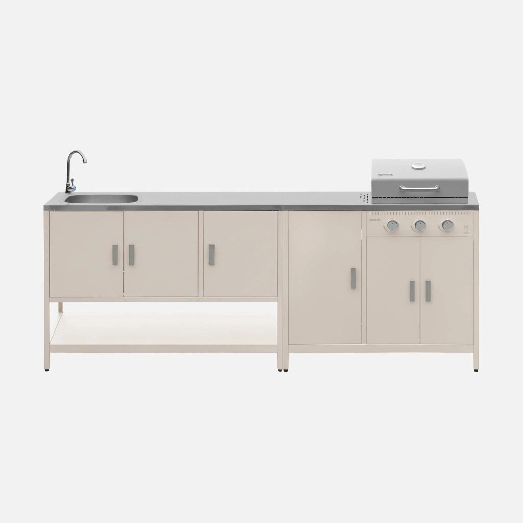 Modulo cucina da esterno con barbecue a gas a 3 bruciatori, 2 moduli,
